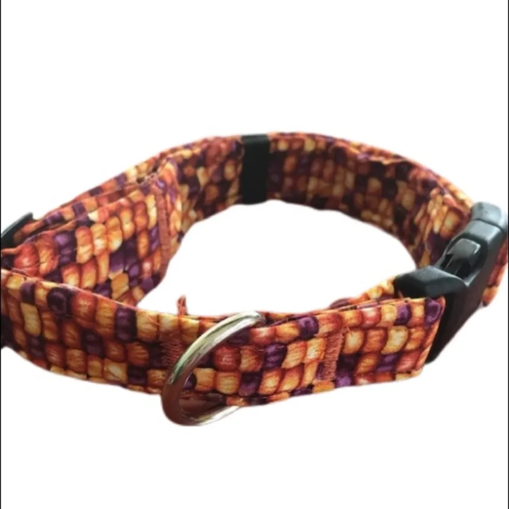 Doggie Duds Outfitter Indian Corn Print Dog Collar Orange‎ Purple Autumn Harvest